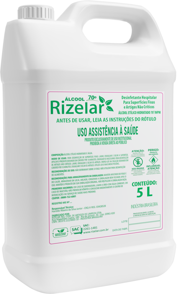 Álcool 70% - Produtos de Limpeza Profissionais - Rizelar